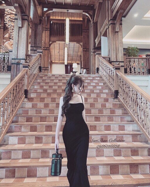 Váy hai dây maxi đen