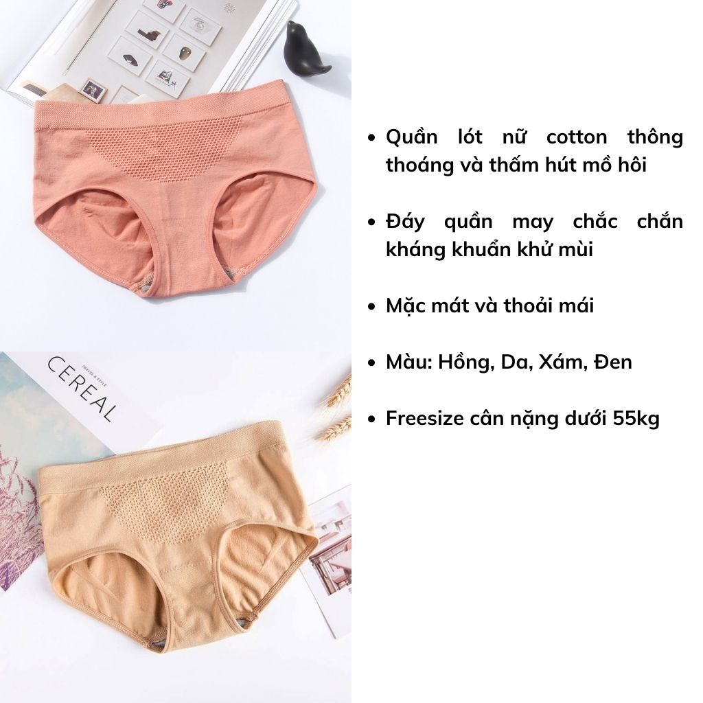 Quần lót nữ cotton kháng khuẩn có lỗ thông hơi mềm mại thoáng mát lưng cao LANIXA L011