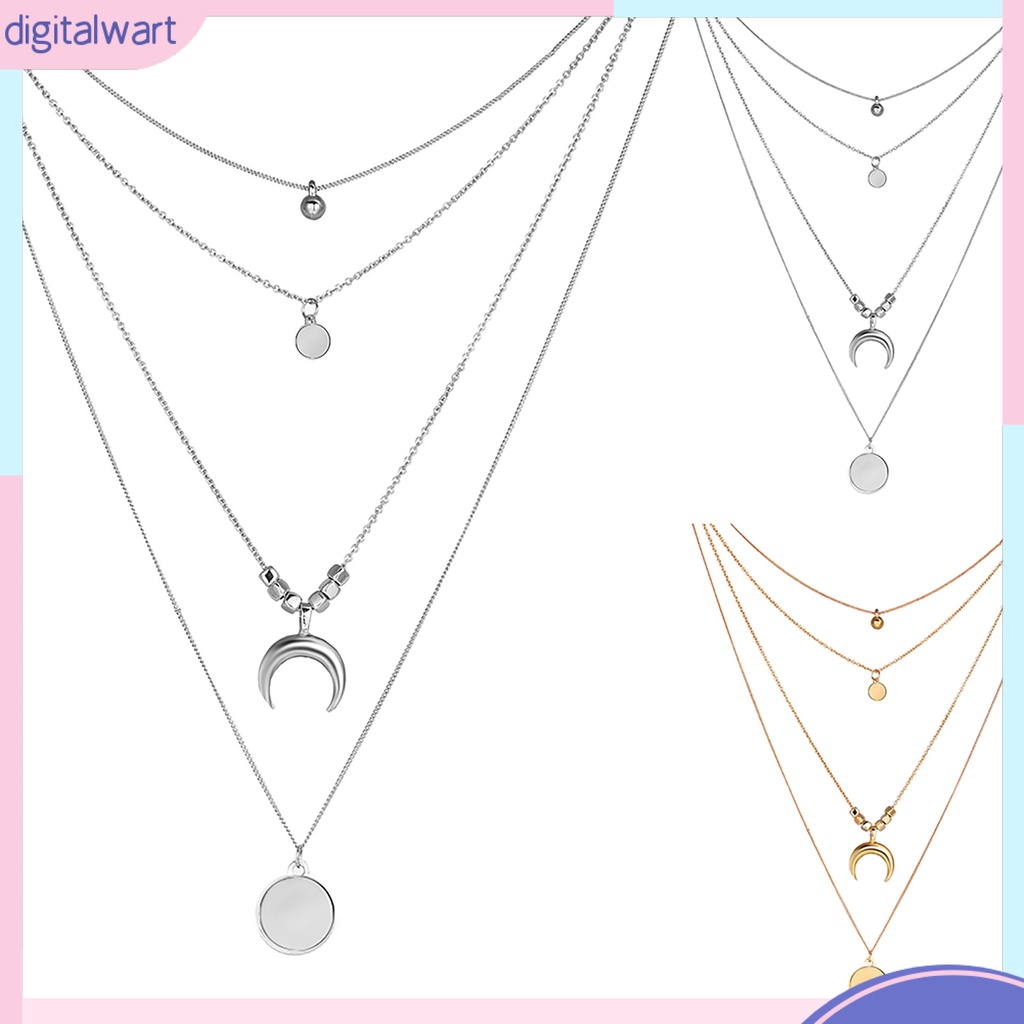 Dây chuyền đeo cổ có 4 lớp họa tiết mặt trăng và ngôi sao dễ thương cho nữ