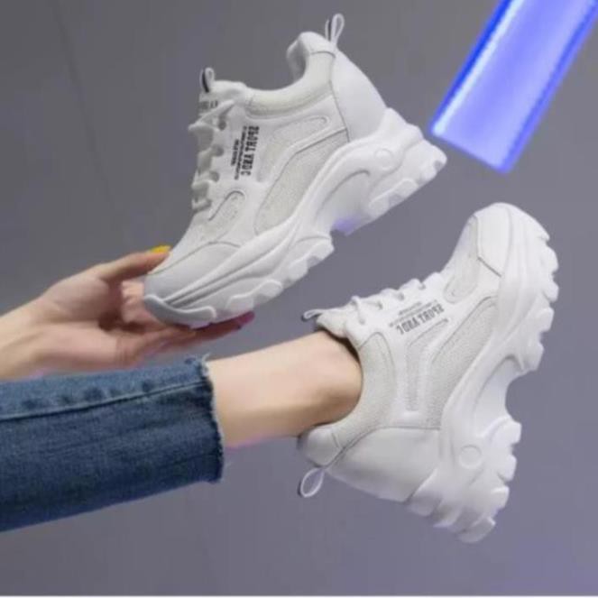 Giày Sneaker Nữ, Giày Thể Thao Nữ Giày Thể Thao Nữ Độn Đế 4-5Cm Mùa Xuân Thu Hàn Quốc Màu Trắng Giá Tốt Bảo Hành 12Tháng