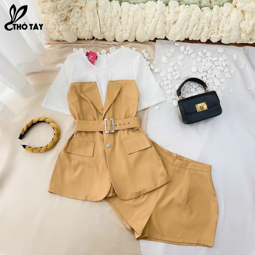 &lt;FREE SHIP&gt; Set Áo vest form dài kèm dây belt cực xinh, hàng chất dày chuẩn form &amp;^*^SA