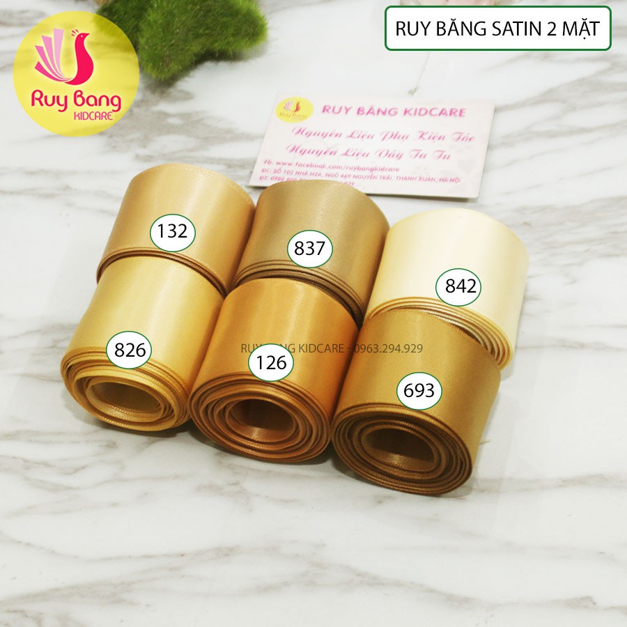 Ruy băng lụa bóng 2 chuyên dụng làm nơ và hoa vải handmade sz 38mm tone xanh