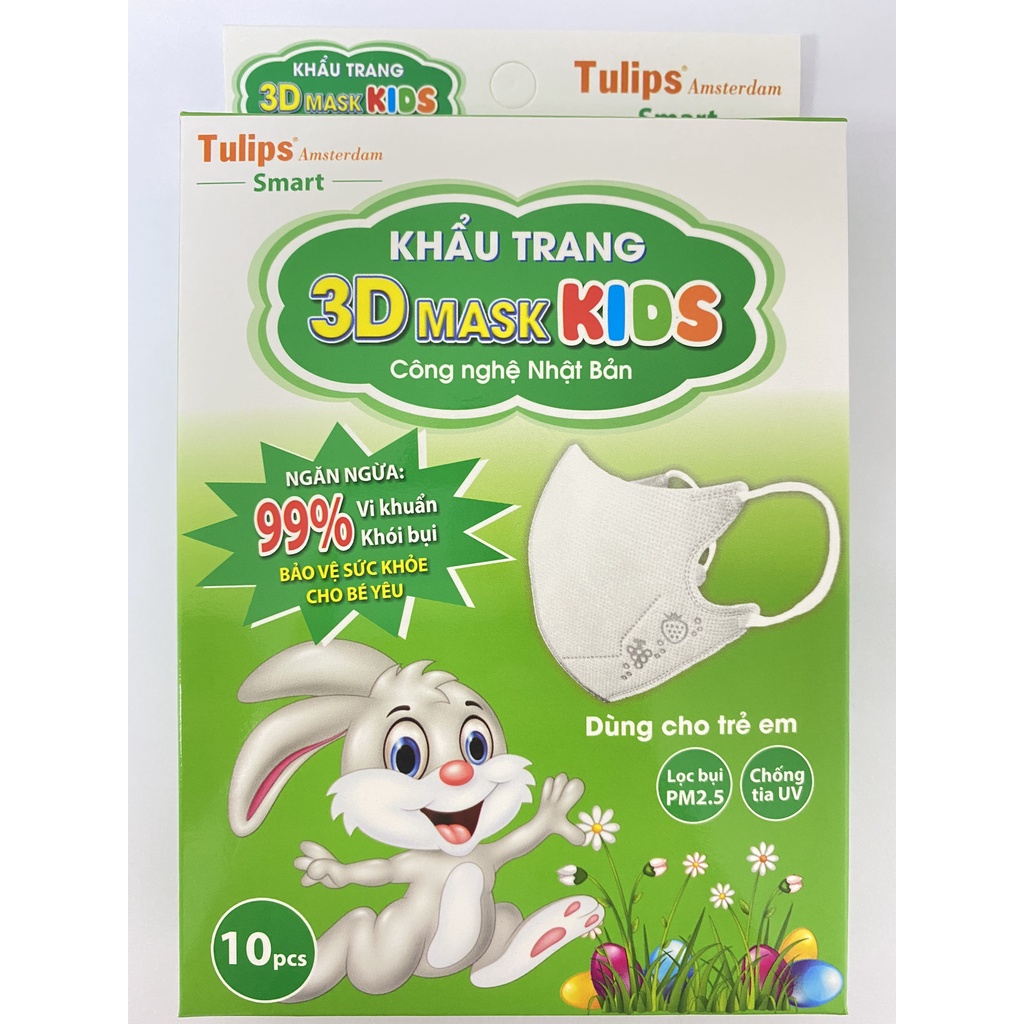 Khẩu trang tulip 3D mask kids cho bé từ 1 tuổi màu trắng hộp 10 chiếc.anthaomoc