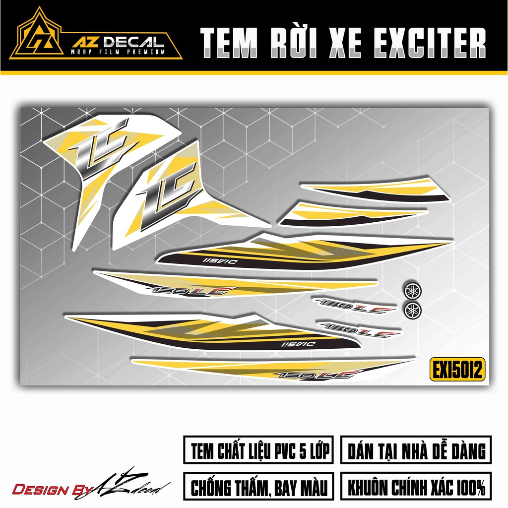 Tem Xe Exciter 150 Mẫu LC | EX15012 | Chất Liệu Decal PVC Cao Cấp, Dán Trang Trí Làm Đẹp Xe