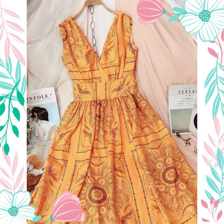 Đầm Maxi Đi Biển Cổ V Họa Tiết Đẹp Cho Nàng | BigBuy360 - bigbuy360.vn