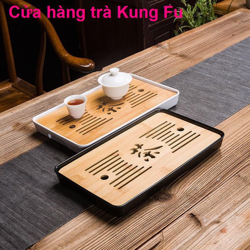 Khay trà gia đình nhỏ, gốm sứ, bàn kiểu Nhật đơn giản, tre xốp melamine khô, bộ đựng nước Kungfu tròn