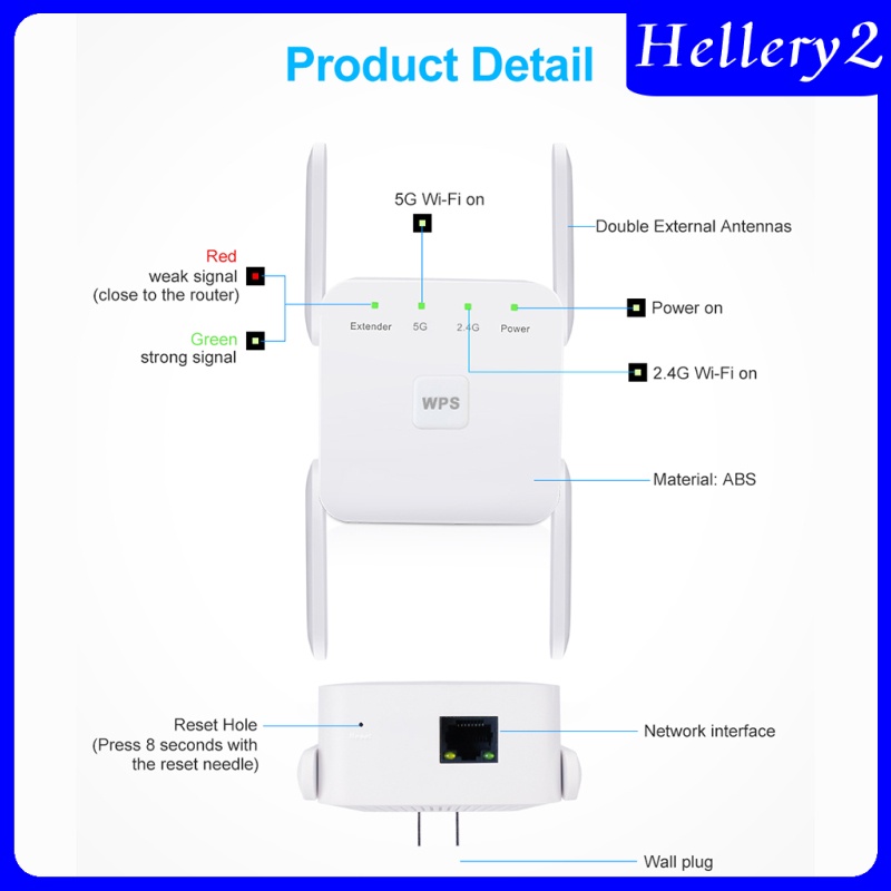 [HELLERY2] 1200Mbps 2.4G 5G Wireless Wifi Repeater 4 Antennas Signal Booster US Plug