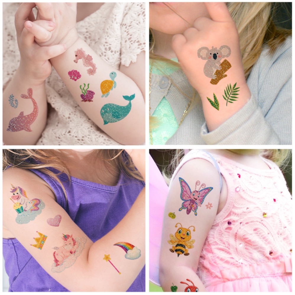 Hình xăm tatoo nhiều chủ đề CÓ KIM TUYẾN sticker dán chống thấm nước cho bé trai bé gái sáng tạo vui
