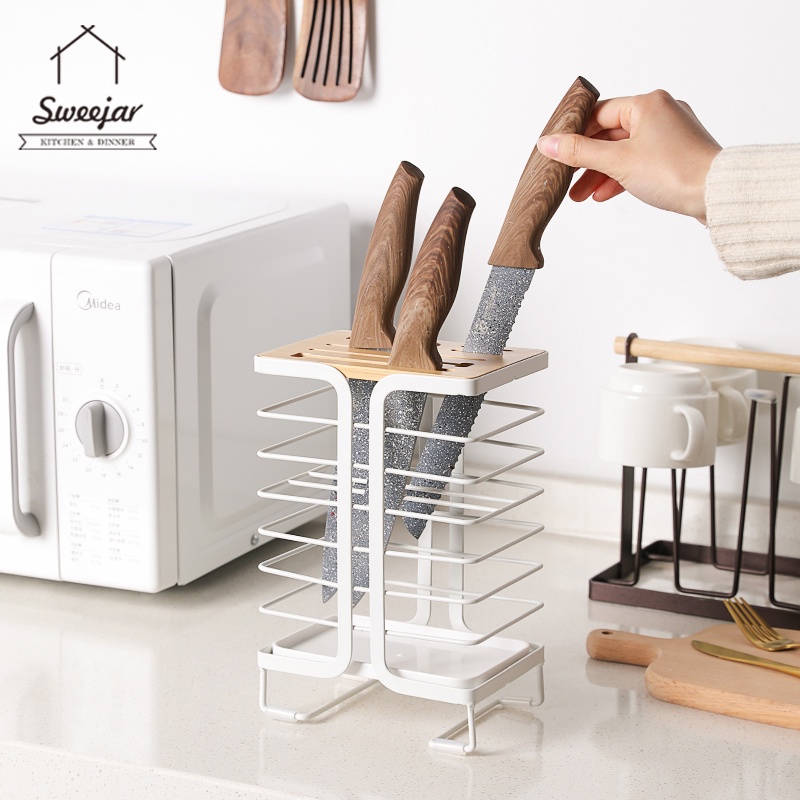SWEEJAR Giá Đỡ Dao Bằng Kim Loại Thiết Kế Thoát Nước Tiện Dụng Cho Nhà Bếp