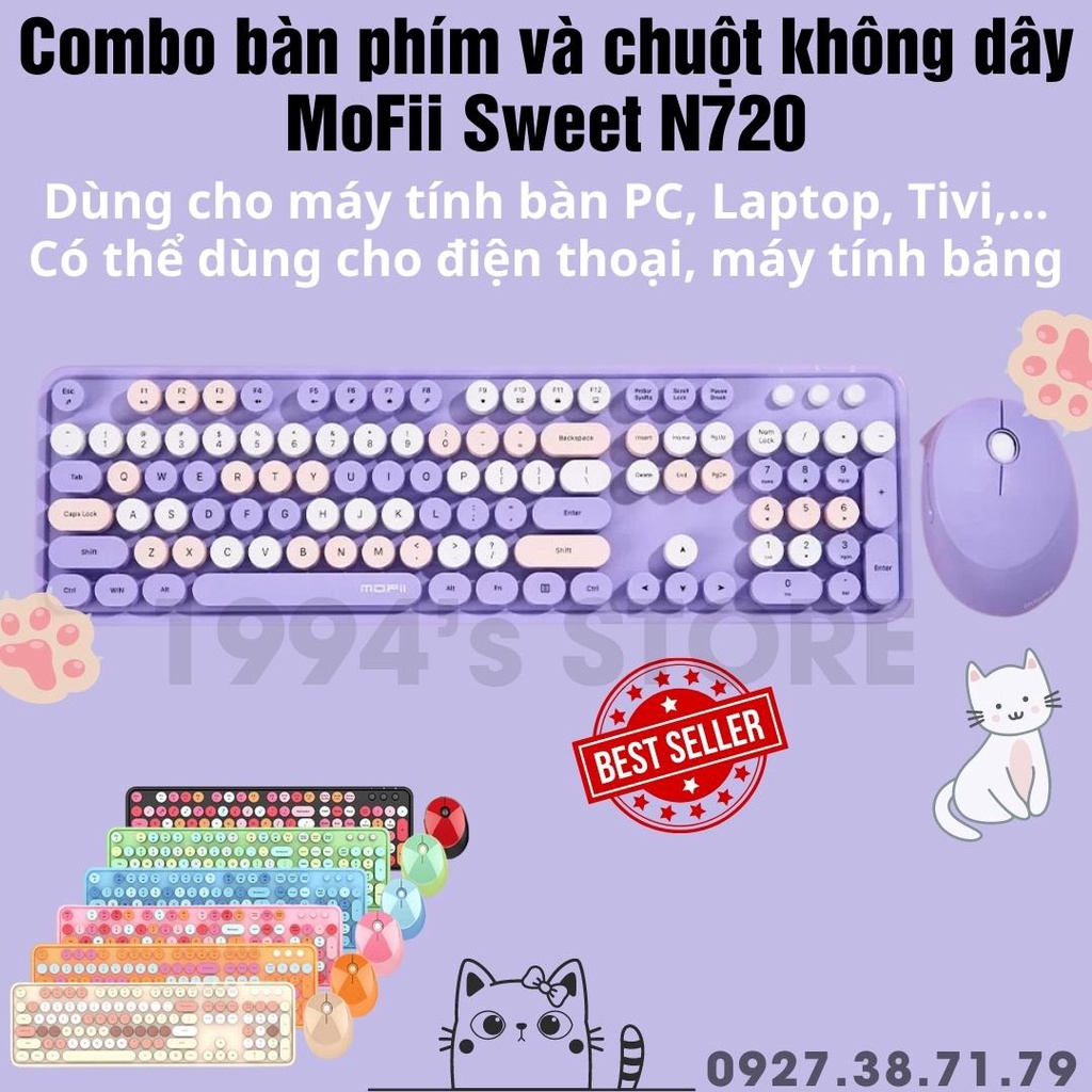 Bàn phím giả cơ và chuột không dây MoFii N720 - MoFii Candy Sweet Mixed dùng cho Máy tính bàn, Laptop, Tivi, Điện thoại