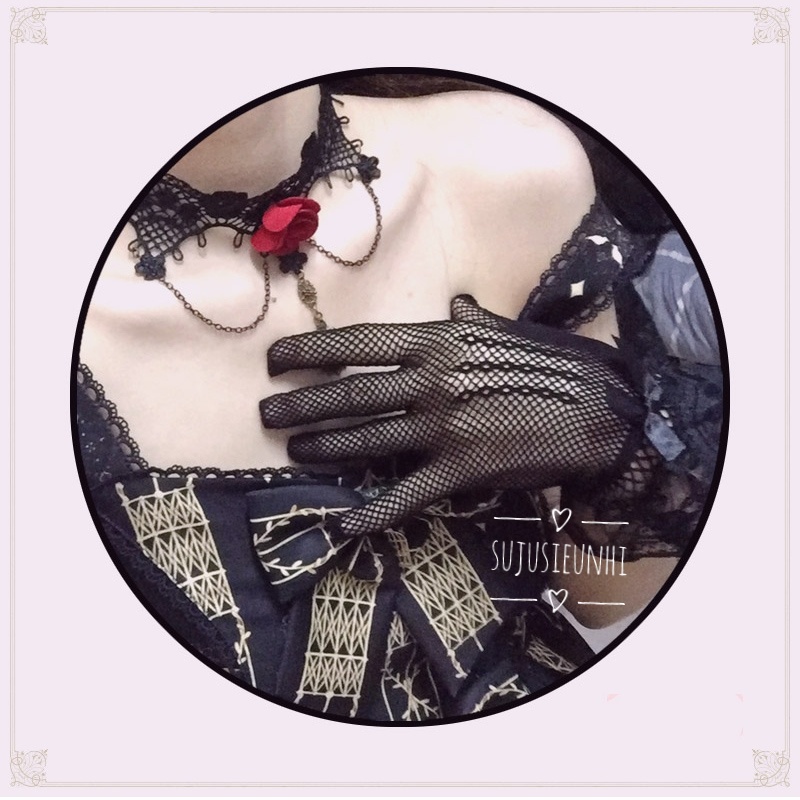 (3 mẫu) găng tay lưới ngắn tới cổ tay ren bèo đính nơ phong cách lolita