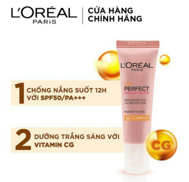 Combo Kem chống nắng L'Oreal Paris Perfect Instant White SPF15ml minisize &amp; Túi trang điểm pha lê Crystal Bag