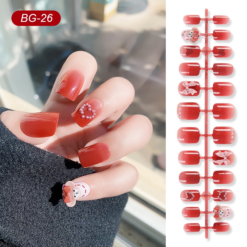 [Hàng mới về] Bộ 24 móng tay giả đính nơ họa tiết bầu trời xanh thời trang<br>