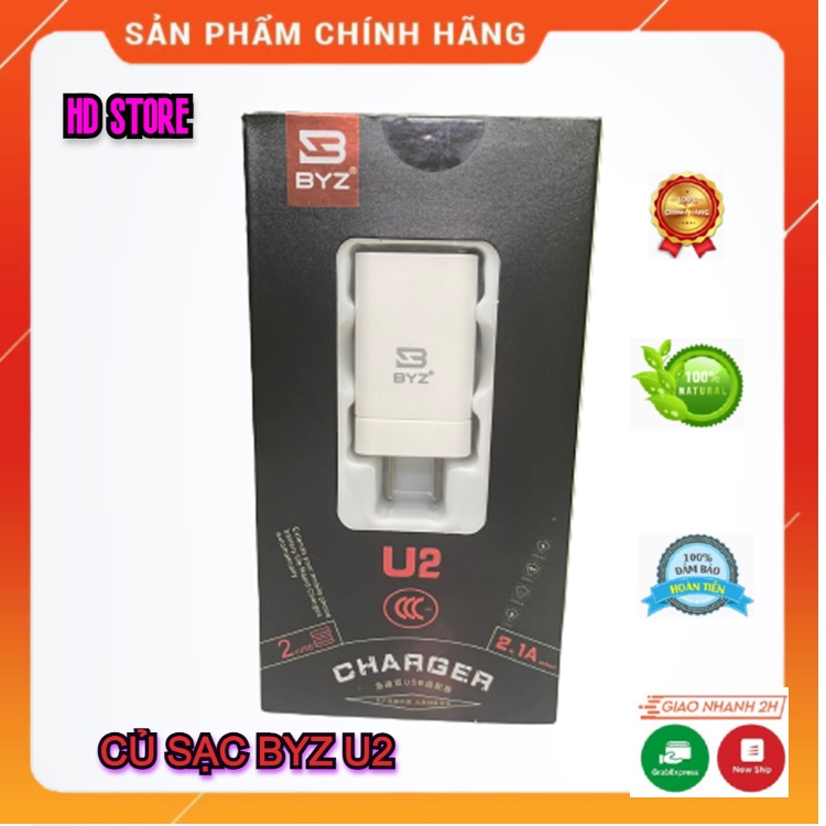 Củ Sạc Nhanh BYZ U2 Cổng 2.1A Hàng Chính Hãng Siêu Bền. Thiết Kế Cứng Cáp, Dễ Dàng Thuận Tiện Mang Đi Mọi Nơi.