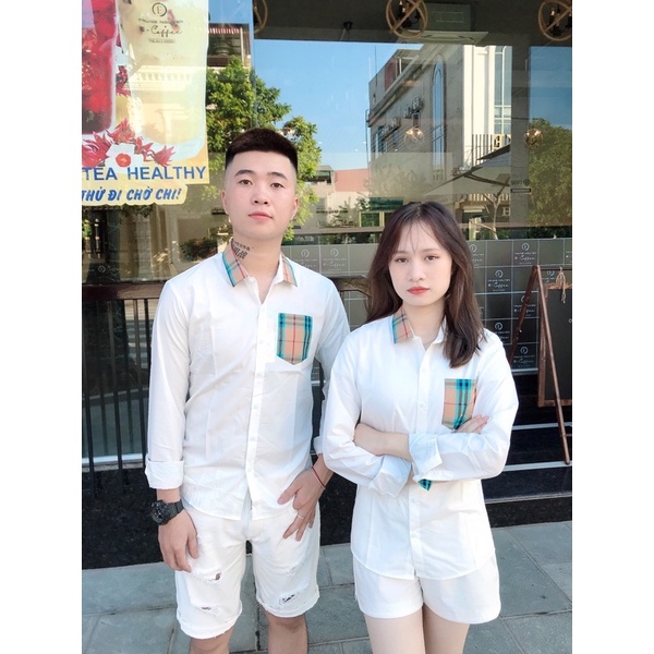 Áo Sơ Mi Trắng Dài Tay Nam Pha Kẻ Sọc Xanh Be BBR Cổ Ống Tay Cao Cấp SM15P