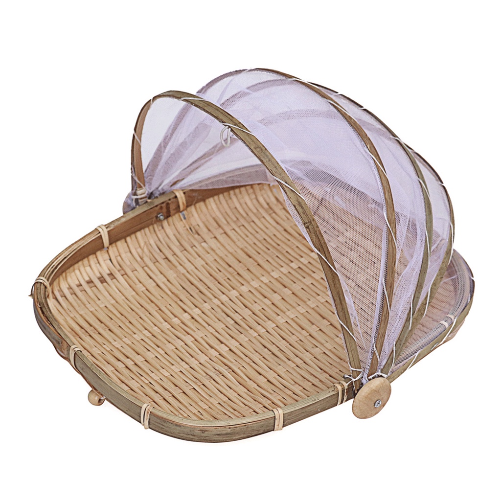 Giỏ Đựng Trái Cây / Thực Phẩm Đan Lưới Bằng Tre Chống Ruồi Tiện Dụng