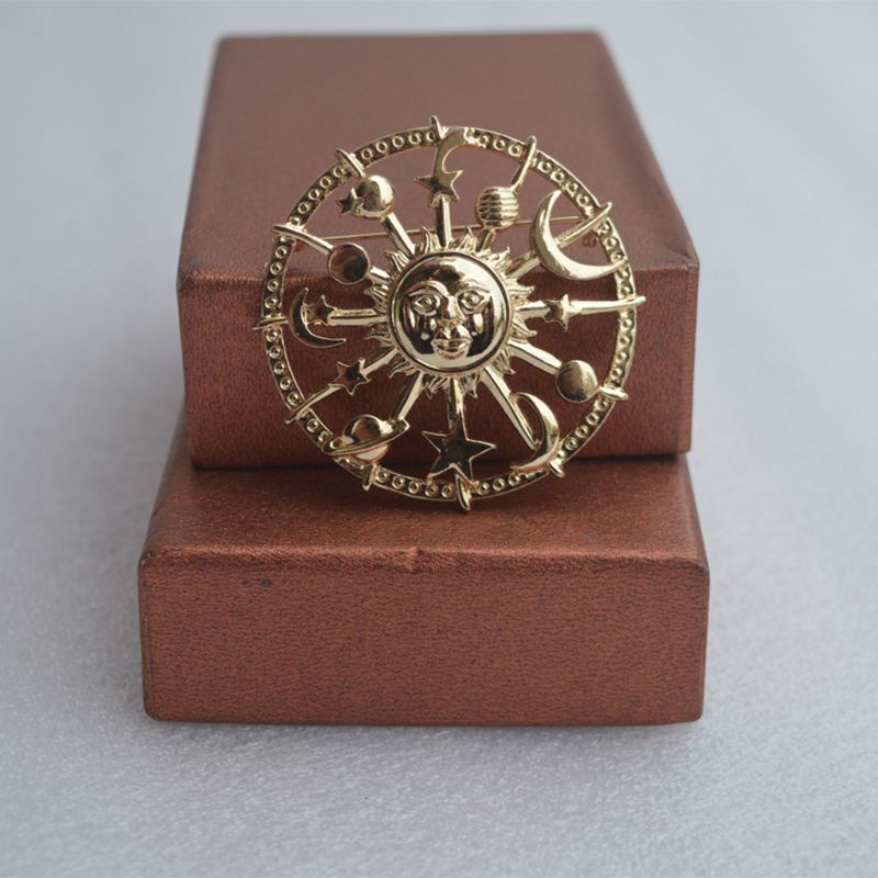 Ghim Cài Áo Hình Tròn / Ngôi Sao / Mặt Trăng / Bánh Lái Mặt Trời Tráng Men Thời Trang Cho Người Lớn