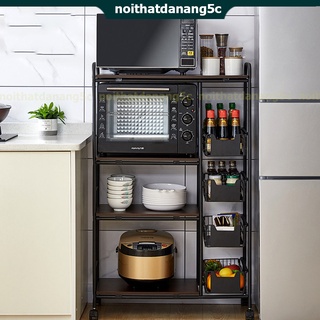 Kệ bếp đa năng kệ để lò vi sóng lò nướng khung thép carbon cao cấp có khay để gia vị rau củ quả và có bánh xe di động