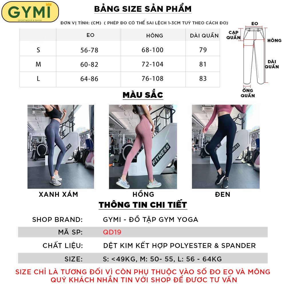 Quần tập gym yoga nữ cạp cao Ami meade GYMI QD19 dáng legging lưng cao 15cm nâng mông co giãn