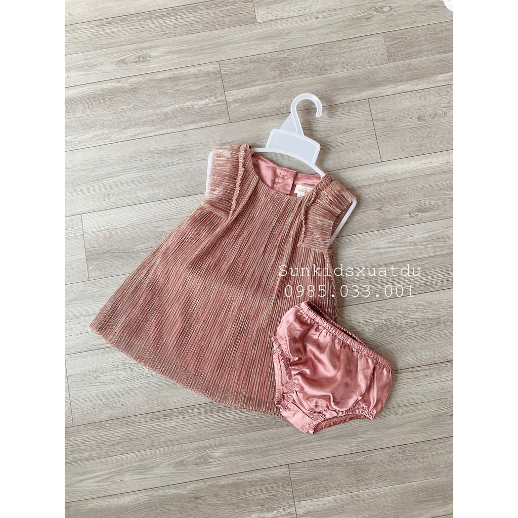 Váy bé gái voan nhũ hồng kèm chip