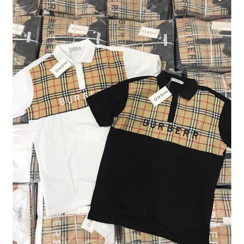 Áo phông Nam Nữ ⚡ ĐỦ SIZE 40-80 KG ⚡ Áo polo Burberry kẻ ngang 