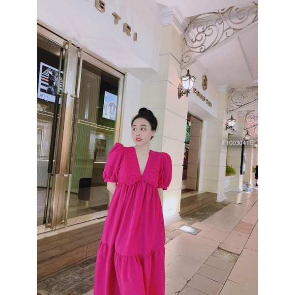 Đầm thun suông tay ngắn phối jean giả yếm 2806