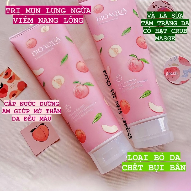 Tẩy Da Chết BIOAQUA PEACH Đào Trắng Da Muối Tắm Hạt CRUB MASSAGE Mờ Thâm Loại Bỏ Bụi Bẩn Tiêu Diệt Mụn Lưng Sữa Tắm Đào | BigBuy360 - bigbuy360.vn