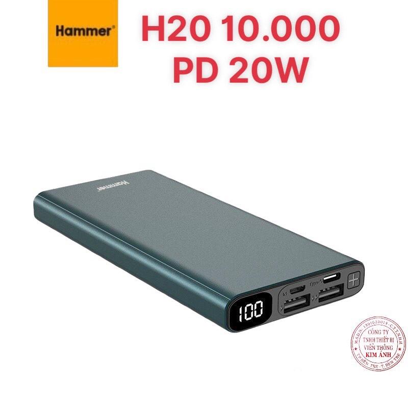 Sạc dự phòng Hammer (H20) 10.000 mAh vỏ nhôm, sạc nhanh QC 3.0, PD 20w, màn hình LCD hiển thị pin - Hàng chính hãng