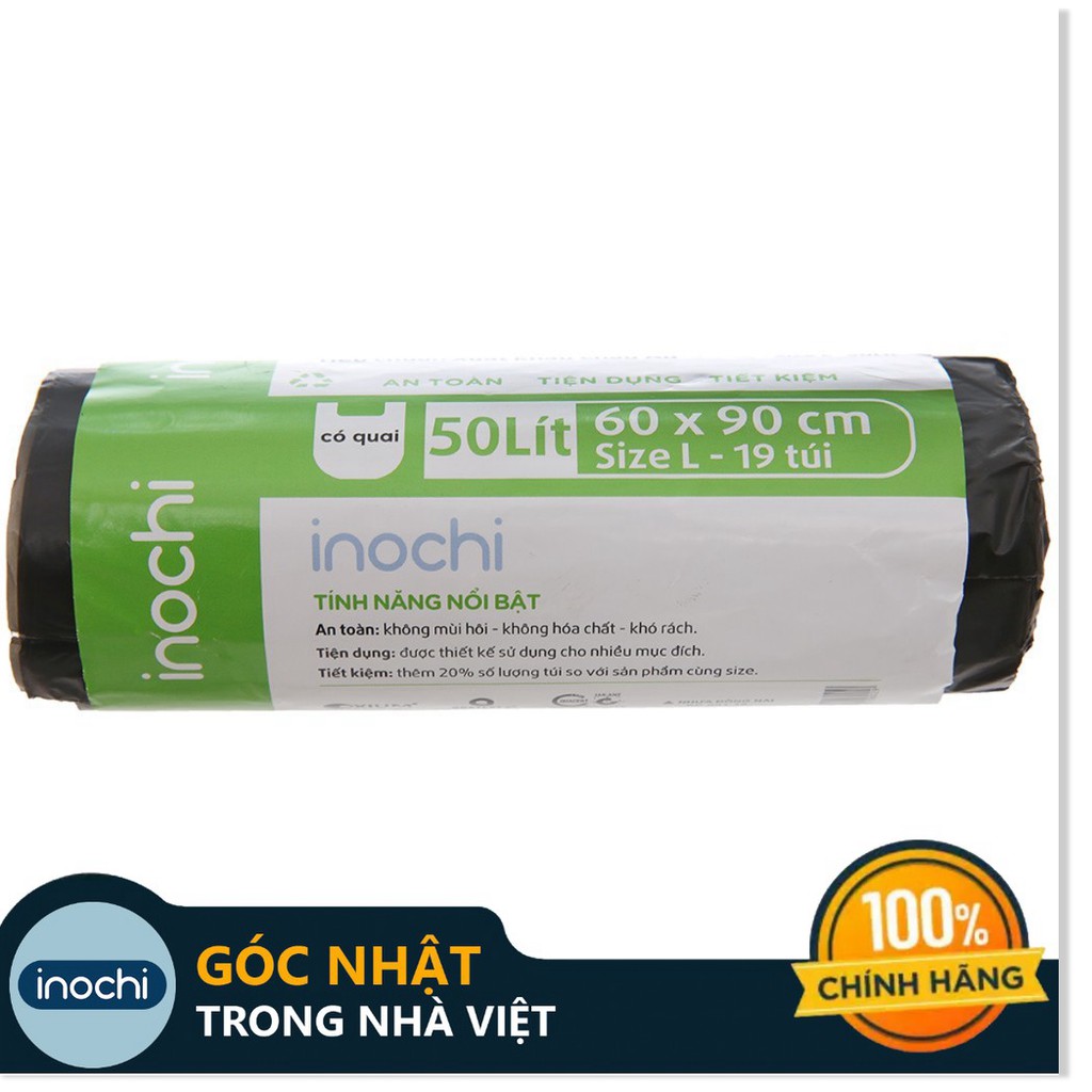 [Mã INOCHI99 Giảm 30% đơn 99k]Túi Rác Tự Huỷ Inochi Có Quai Tiện Dụng 50L-Dạng Cuộn Màu Đen -Dài Hơn 20%