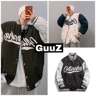Áo khoác nam bomber phối tay logo ALASKA nỉ đẹp [FREESHIP] Áo khoác bóng chày thời trang nam phong cách hàn quốc GuuZ
