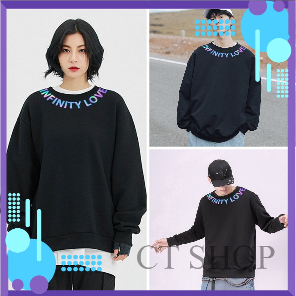Áo Sweater nỉ phản quang unisex dài tay Infinity Love AS80