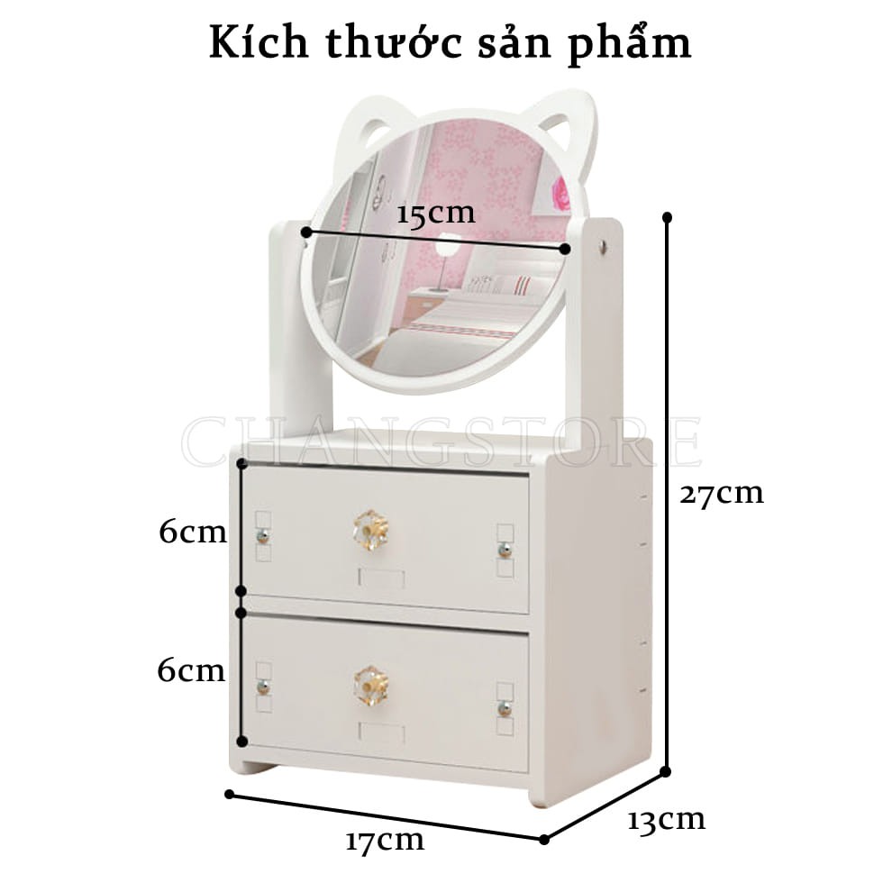 Kệ Đựng Mỹ Phẩm 2 Tầng Mini, Kệ Gương Tai Mèo Xinh Xắn Đựng Nước Hoa, Son Phấn, Đựng Đồ Trang Điểm Thông Minh