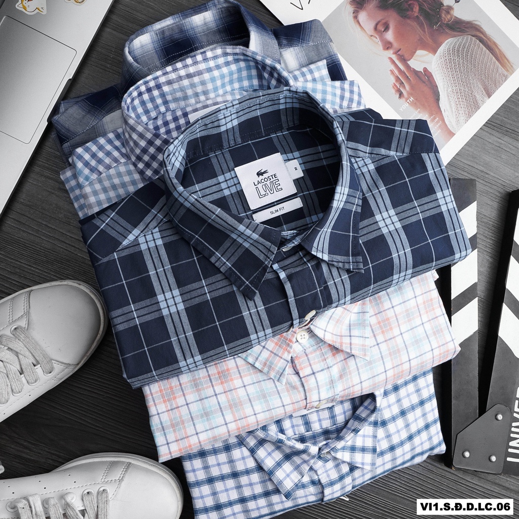 Aó sơ mi NAM kẻ Caro Lacoste (Form Slim,chất vải cotton dệt,thấm hút mồ hôi,thoáng mát,hàng VNXK) | BigBuy360 - bigbuy360.vn