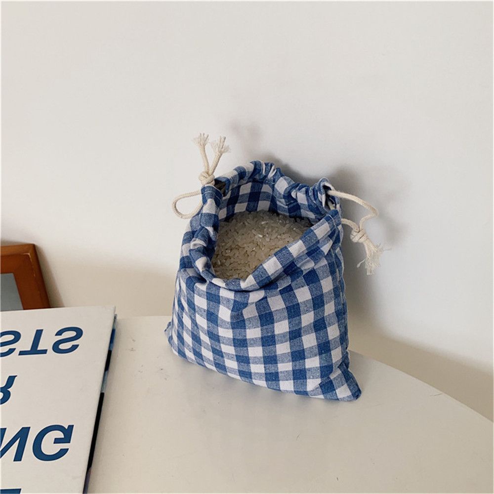 Túi canvas dây rút đựng đồ trang điểm / trang sức họa tiết sọc caro nhiều màu
