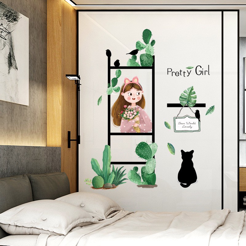 Decal dán tường cho bé, tranh dán tường Hàn Quốc sticker trang trí phòng trẻ em (Pretty Girl)