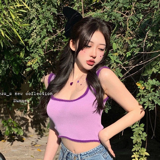 Áo Hai Dây Dệt Kim Vải Lông Dáng Ôm Thời Trang Quyến Rũ Cho Nữ