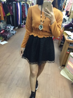 Sale váy dạ liền phối ren