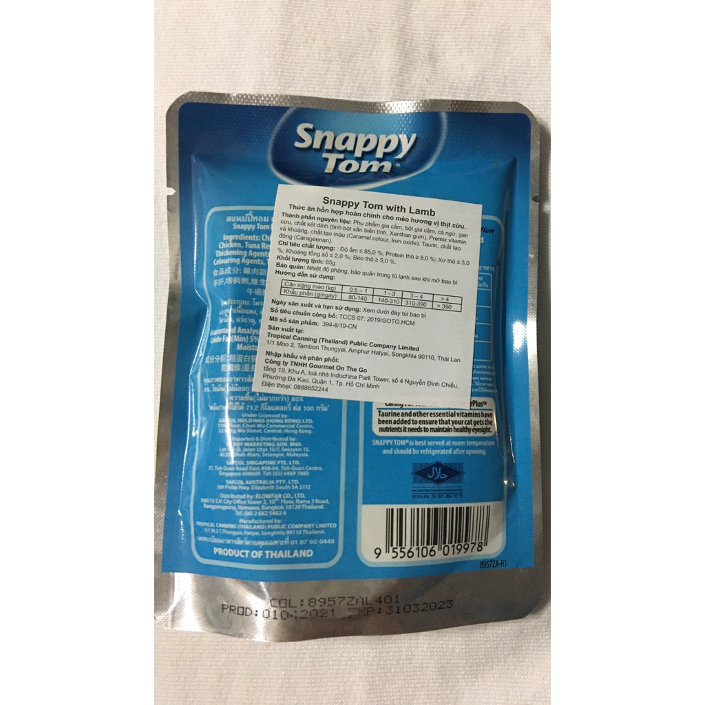 Pate cho mèo Snappy Tom gói 85g