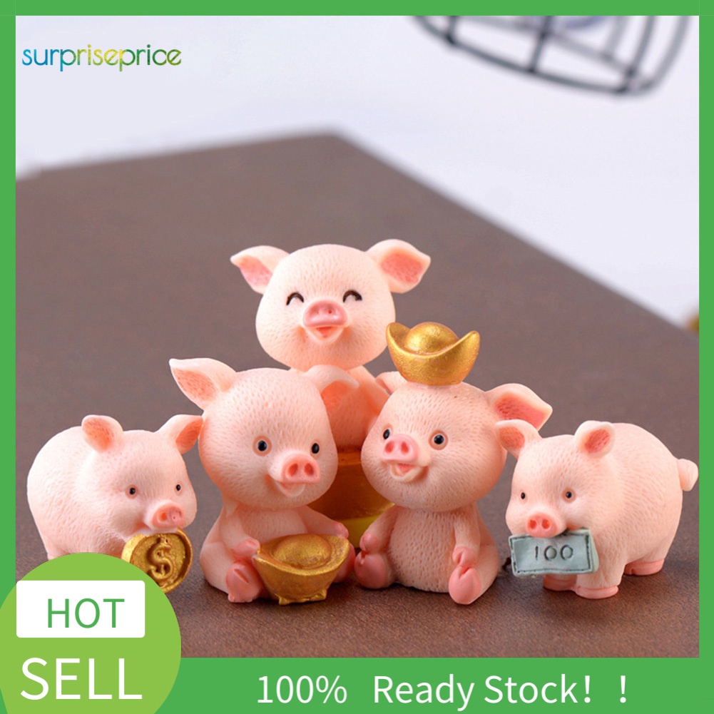 Set 1/5 Chú Heo May Mắn Bằng Nhựa Resin Dễ Thương Trang Trí Bàn Làm Việc