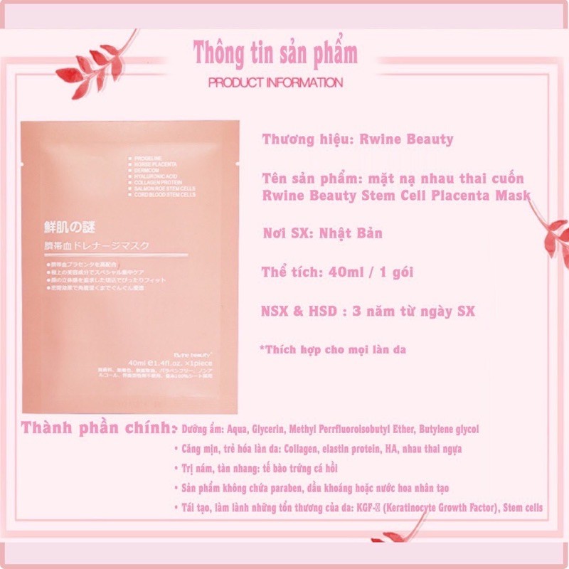 Mặt nạ Nhật Bản Rwine Beauty Steinnm Cell Placenta Mas