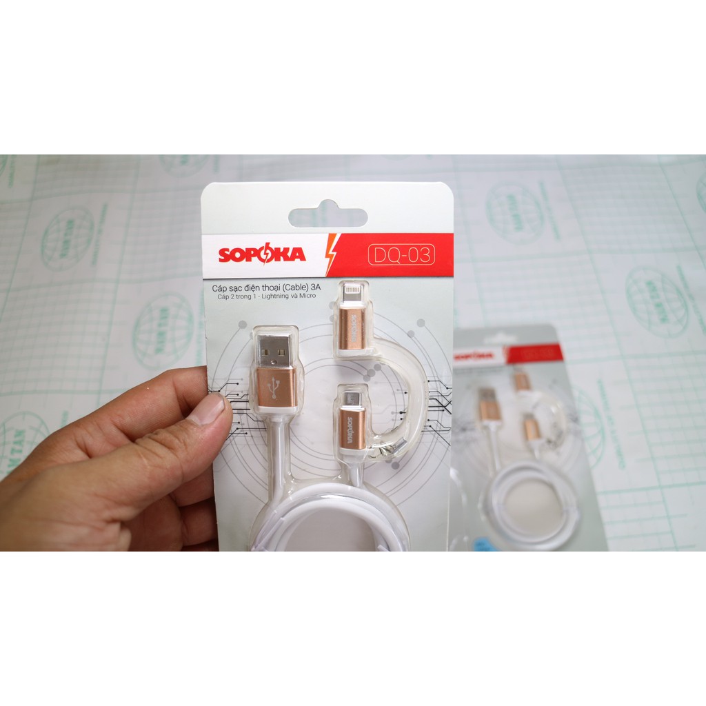 Cáp Sạc Đa Năng SOPOKA DQ03 Tích Hợp Chân Lighting, Micro USB Chính Hãng Dây 1M