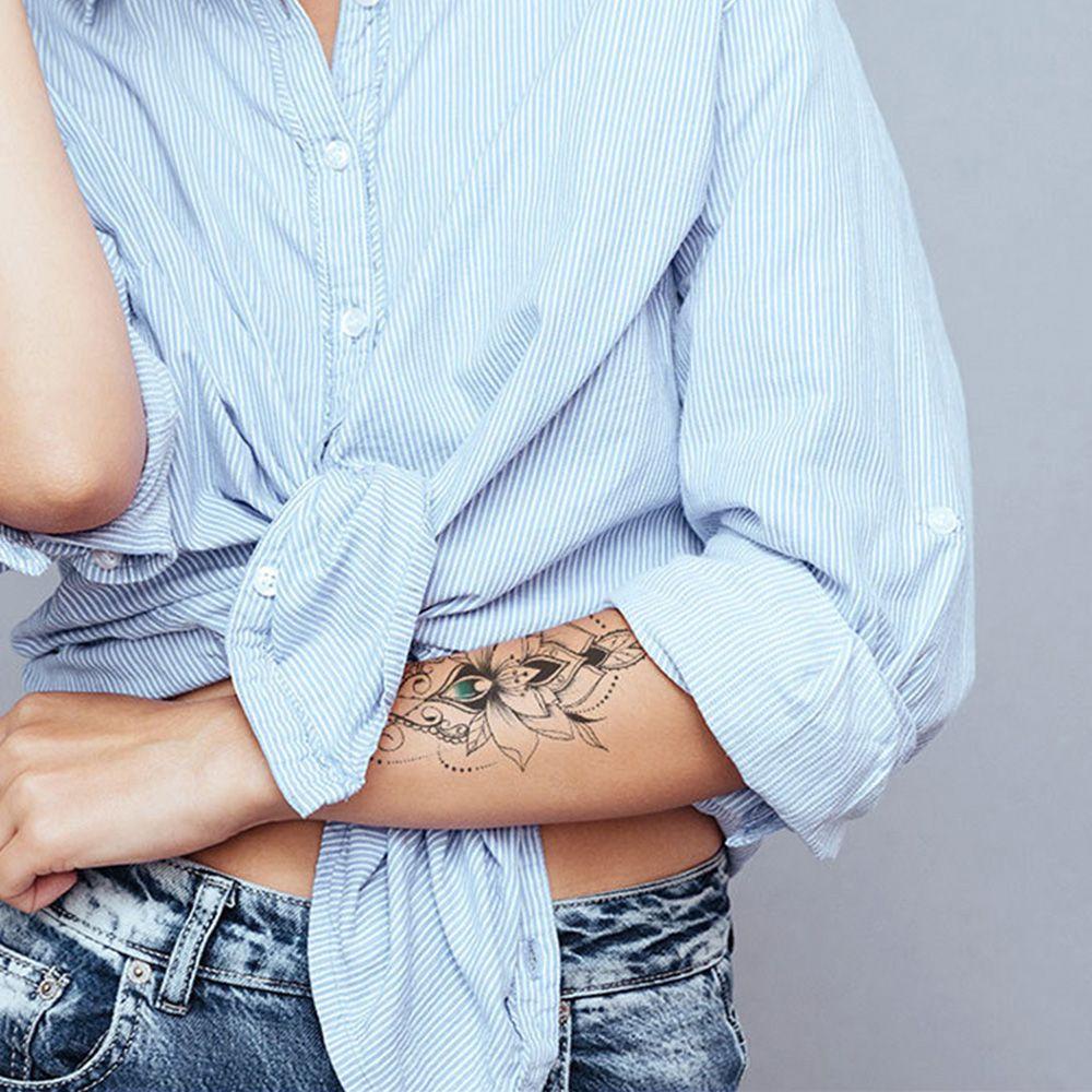 Hình Xăm Dán Tạm Thời Hình Hoa Mẫu Đơn/Lá Đen Chống Thấm Nước