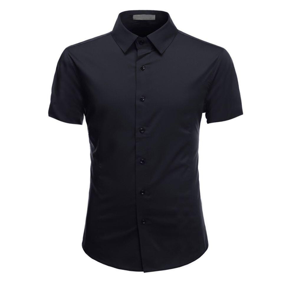 Áo sơ mi nam trơn tay ngắn FATUNO - chất cotton lụa mềm mịn thoải mái