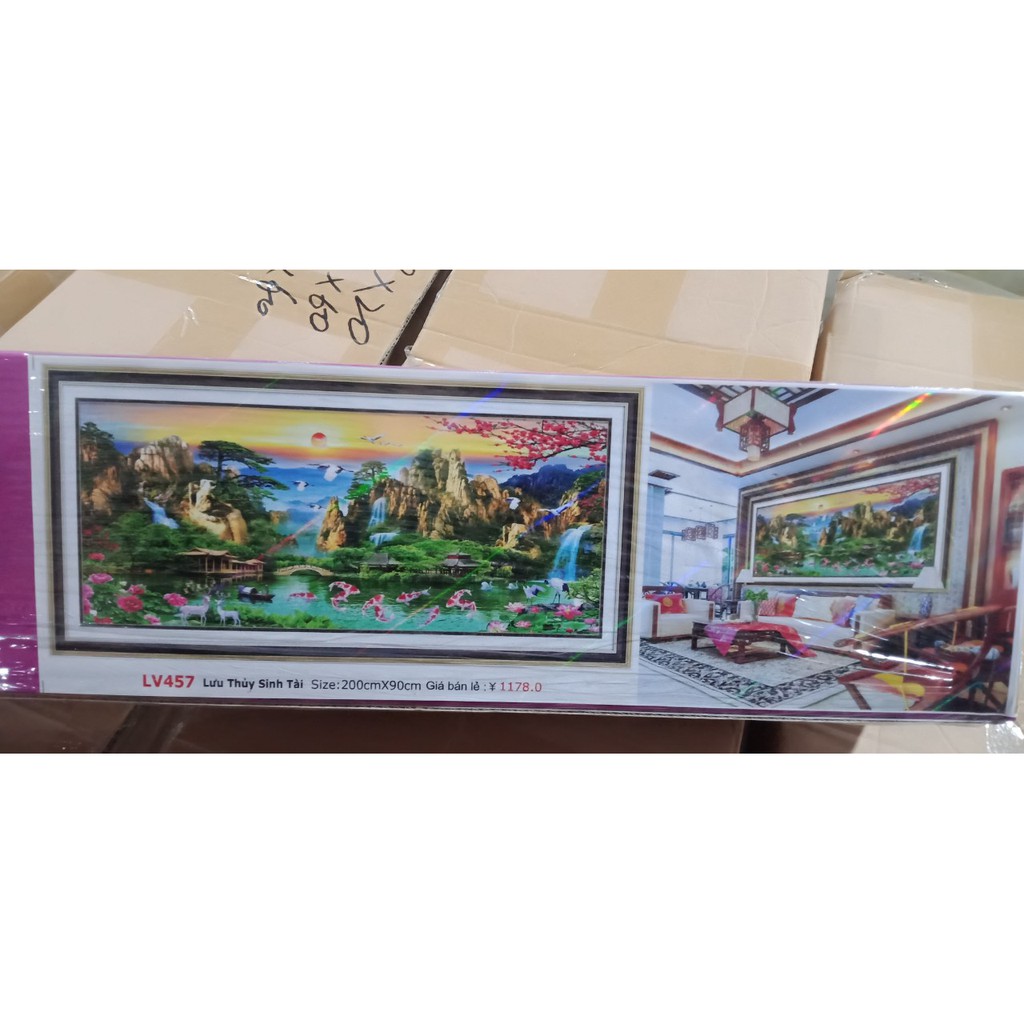 TRANH ĐÍNH ĐÁ PHONG CẢNH LƯU THỦY SINH TÀI SƠN THỦY HỮU TÌNH LV457 (200X90)