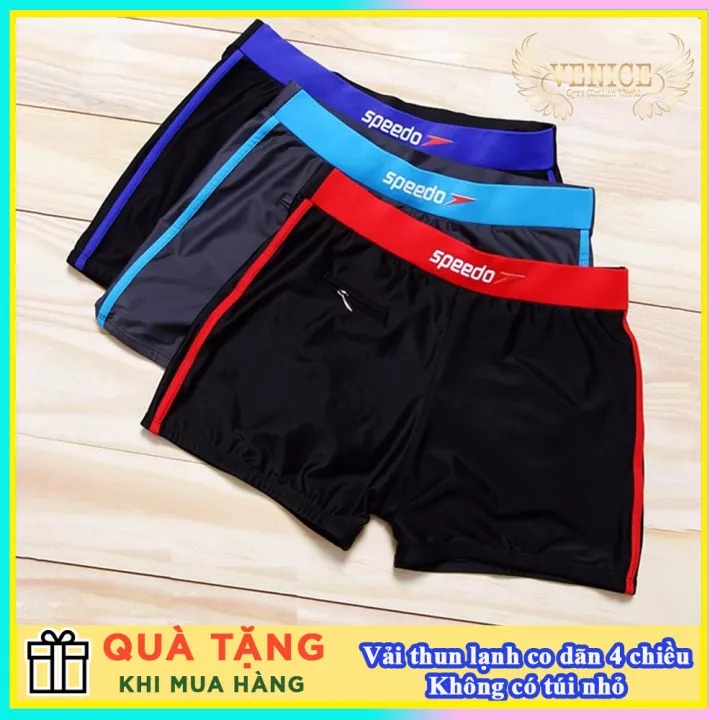 Quần Bơi Nam Speedo Đen Phối Sọc Không Có Túi Nhỏ Đựng Chìa Khóa Nhiều Màu QN004