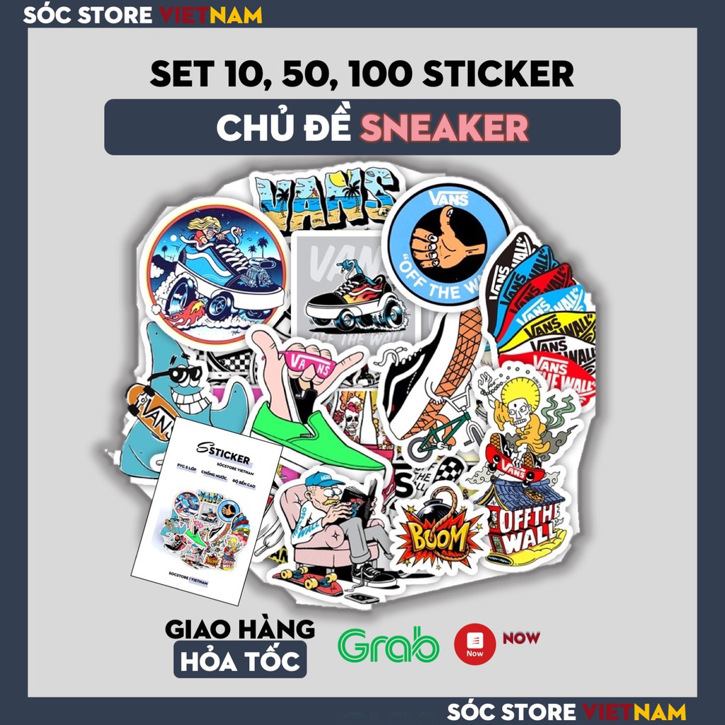 Sticker chủ đề Vans Sóc Store chống nước custom, dán trang trí mũ bảo hiểm nửa đầu, nón bảo hiểm 3 phần 4