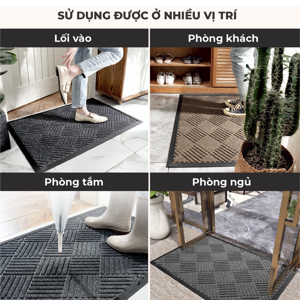 Thảm lau chân cửa ra vào sọc ô vuông Fesson PVC 45x75, 60x90, 90x150cm, 120x180