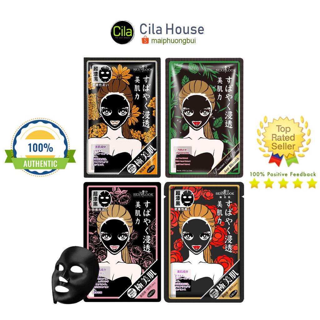 1 Miếng mặt nạ Sexylook Premium Black Mask Tràm trà, Hoa Hồng, Hoa Cúc - Cila House