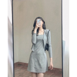 Set váy 2 dây kèm áo cardigan trơn S212 SUSTORE