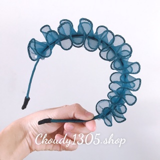 Cài tóc/Bờm tóc voan xếp công chúa màu xanh như hình